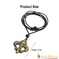 Pendentif Fleur De Lis avec cordon de cuir ajustable Laiton Antique