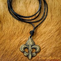 Pendentif Fleur De Lis avec cordon de cuir ajustable Laiton Antique