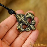 Pendentif Fleur De Lis avec cordon de cuir ajustable Laiton Antique