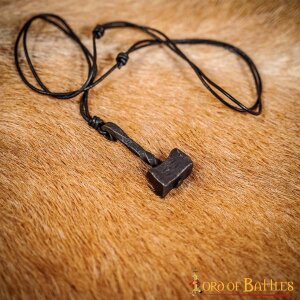 Pendentif Mjölnir marteau forgé avec bracelet en cuir ajustable