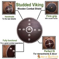 Bouclier viking en bois ferré avec bosse en acier et ferrures