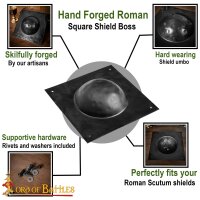 Bouton de bouclier carré en acier Umbo romain