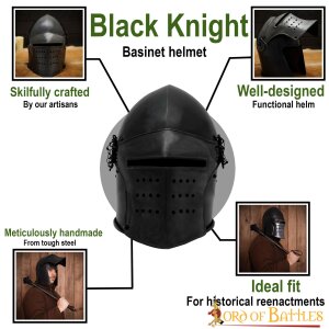 Casque noir en osier de chevalier avec visière amovible et doublure en cuir