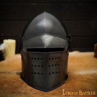 Casque noir en osier de chevalier avec visière amovible et doublure en cuir