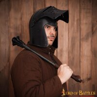 Casque noir en osier de chevalier avec visière amovible et doublure en cuir