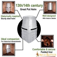 13e/14e siècle Casque en pot Casque en acier