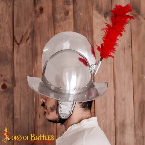 Casque Morion espagnol avec ornement en plumes rouges et doublure 16 Gauge (1,6 mm)