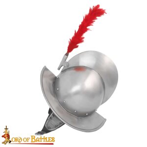 Casque Morion espagnol avec ornement en plumes rouges et...