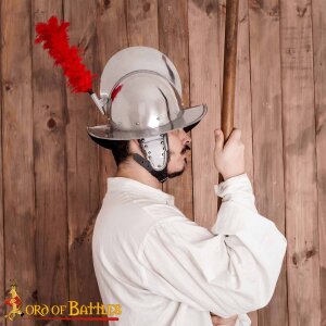 Casque Morion espagnol avec ornement en plumes rouges et doublure 16 Gauge (1,6 mm)