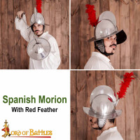 Casque Morion espagnol avec ornement en plumes rouges et doublure 16 Gauge (1,6 mm)