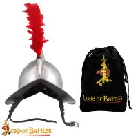 Casque Morion espagnol avec ornement en plumes rouges et doublure 16 Gauge (1,6 mm)