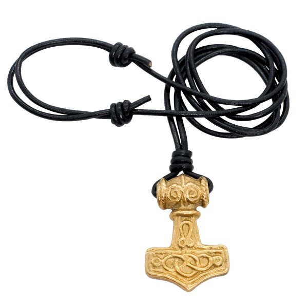 Pendentif marteau Mjolnir en laiton avec bracelet en cuir véritable