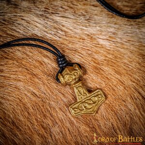 Pendentif marteau Mjolnir en laiton avec bracelet en cuir véritable