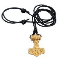 Pendentif marteau Mjolnir en laiton avec bracelet en cuir véritable