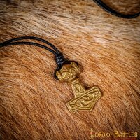 Pendentif marteau Mjolnir en laiton avec bracelet en cuir véritable