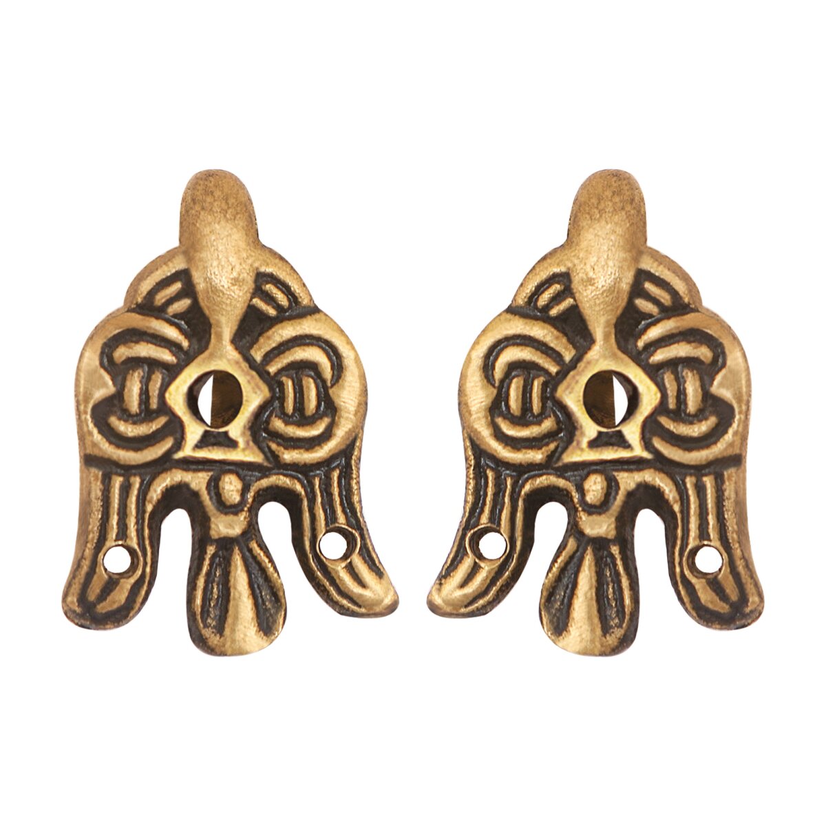 Antique Brass Viking Winingas Raven Hooks Set of 2