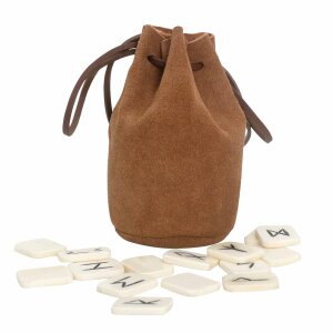 Set de runes en os dans un sac en daim