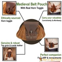 sacoche ceinture médiévale en cuir avec pommeau en corne