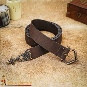 Ceinture médiévale en cuir avec boucle en laiton massif, finition antique