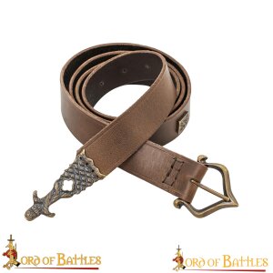 Ceinture médiévale en cuir avec boucle en laiton massif, finition antique