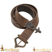 Ceinture médiévale en cuir avec boucle en laiton massif, finition antique