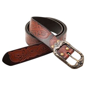 Viking Handcrafted Leather Embossed Belt with Antique...