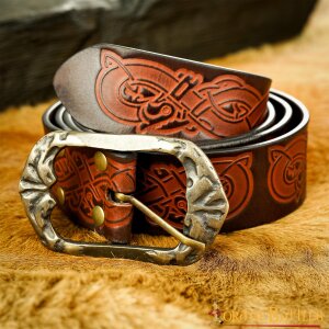 Ceinture en cuir faite main avec motif en relief au design viking et boucle en laiton