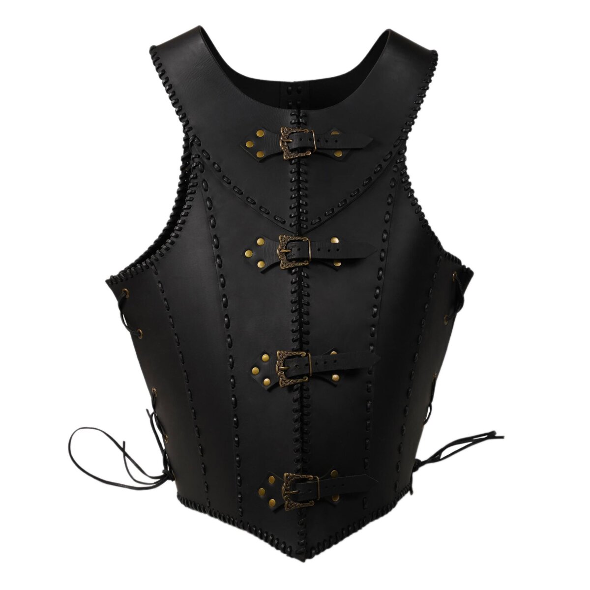 Medieval Warrior corset en cuir ou corsage en cuir noir