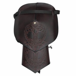 Epaulière en cuir viking estampillée Yggdrasil-Mjölnir pour le larp