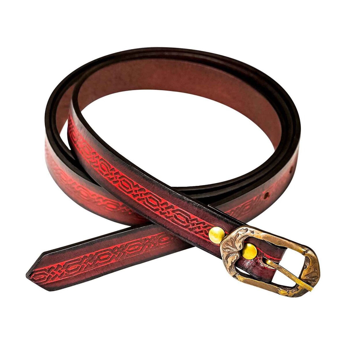 Medieval Leather Belt with Ornate Embossed Design Maroon