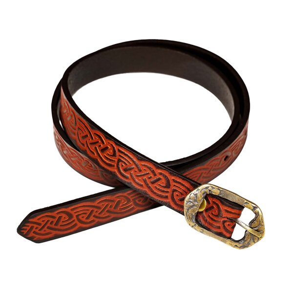 Ceinture médiévale en cuir avec motif de nœuds en relief Marron