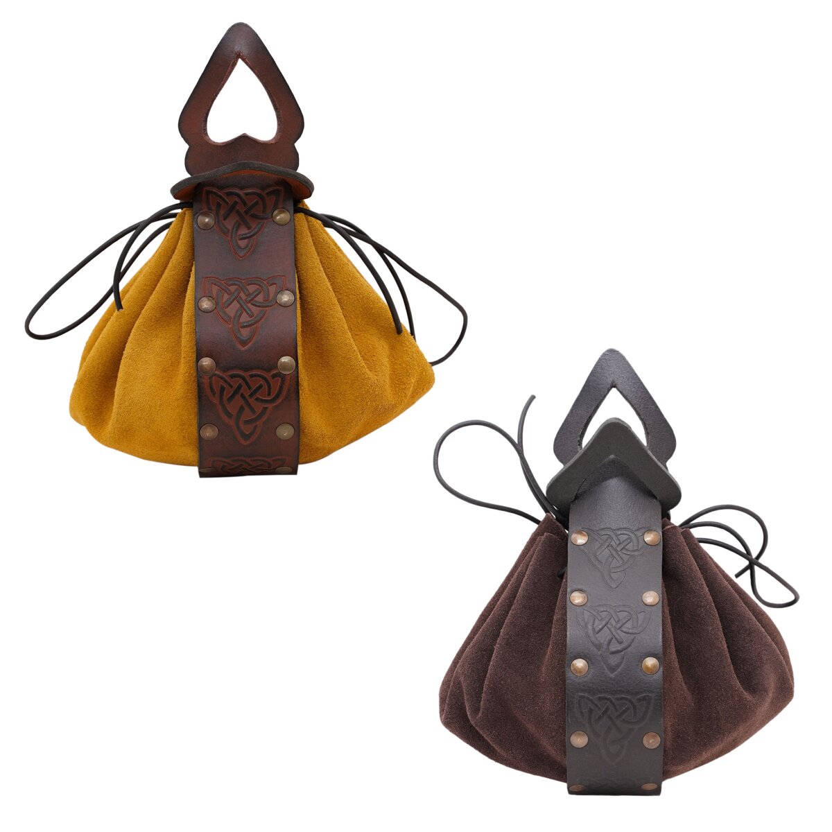 Sac de ceinture larp en daim avec renforts en cuir