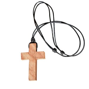 Croix en bois avec ruban en cuir environ 7cm