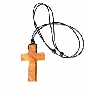 Croix en bois avec ruban en cuir environ 7cm