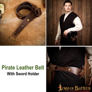 Ceinture de pirate en cuir avec support pour lépée Jolly Roger