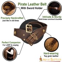 Ceinture de pirate en cuir avec support pour lépée Jolly Roger