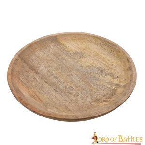 assiette médiévale en bois dur, environ 23 cm de diamètre