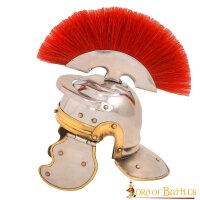 Mini-casque romain décoratif de centurion avec plumeau rouge et support en bois