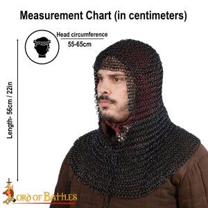 bonnet de chaîne médiéval Coif non riveté anneaux ronds ID 10mm acier noirci ou galvanisé