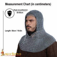 bonnet de chaîne médiéval Coif non riveté anneaux ronds ID 10mm acier noirci ou galvanisé