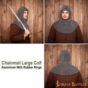 cagoule médiévale à chaînes extra légère anneaux ronds en aluminium et caoutchouc