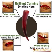 Corne à boire rouge carmin, faite à la main en véritable corne de bœuf environ 500ml