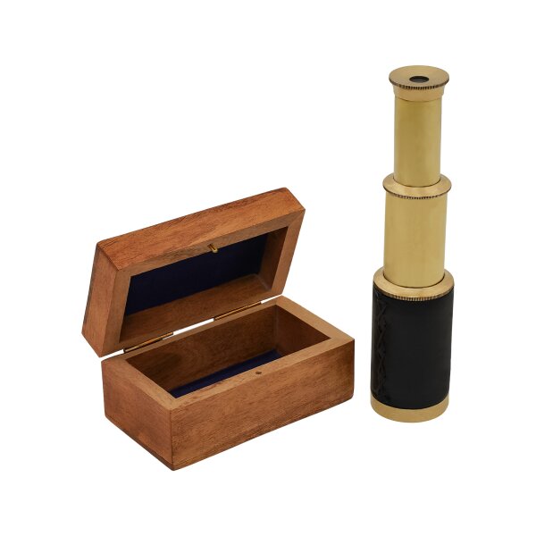 Mini-télescope en laiton avec petite boîte en bois