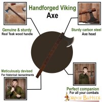 Hache viking forgée à la main avec une tête en acier au carbone et un enroulement en cuir environ 58 cm