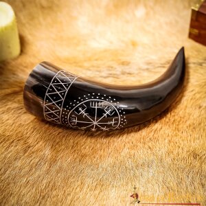 The Vegvisir Drinking Horn Engraved and Handcrafted from...