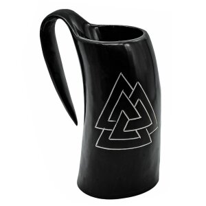 Corne à boire viking Pichet en corne avec symbole Valknut environ 600ml