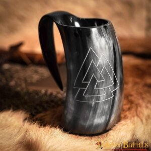 Corne à boire viking Pichet en corne avec symbole Valknut environ 600ml