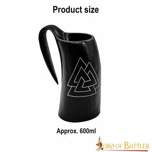 Corne à boire viking Pichet en corne avec symbole Valknut environ 600ml