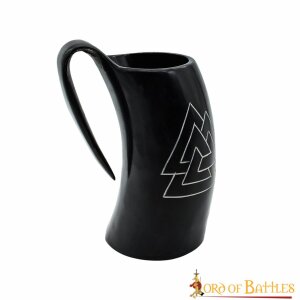 Corne à boire viking Pichet en corne avec symbole Valknut environ 600ml