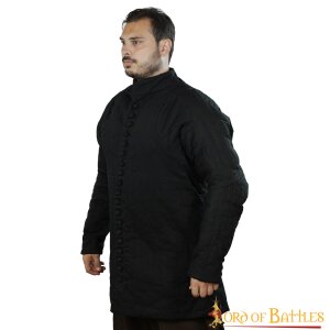 gambeson médiéval rembourré du 14ème siècle (type 6) avec boutons en tissu Noir